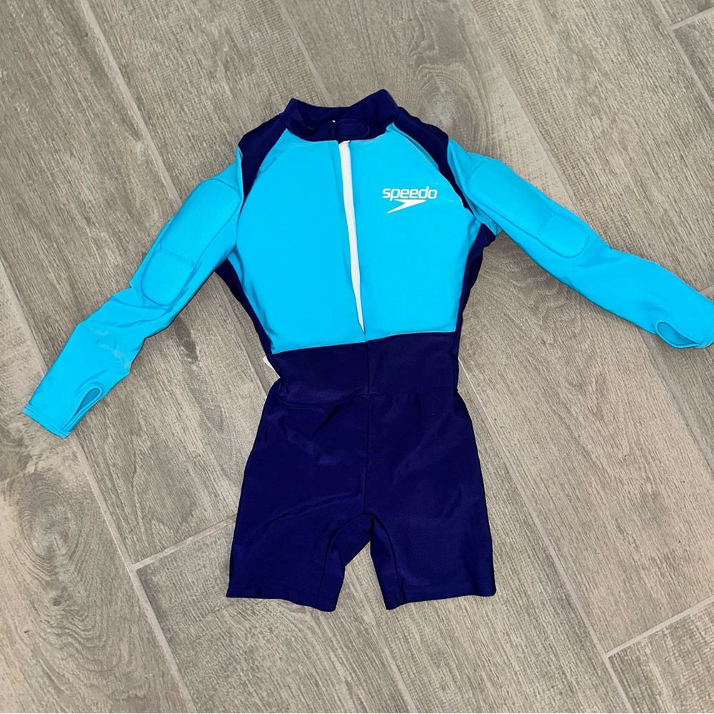 Speedo Kids Long Sleeve Rashguard Swimsuit in Aqua & Navy